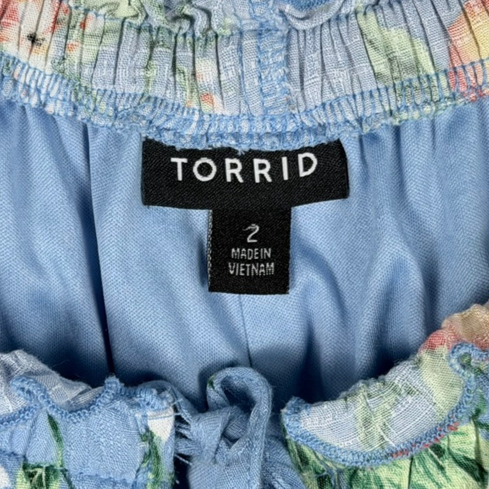 Torrid Midi Dress 2 Blue Orange Fruit Flower Blossom Cottagecore Milkmaid Boho - Picture 7 of 12
